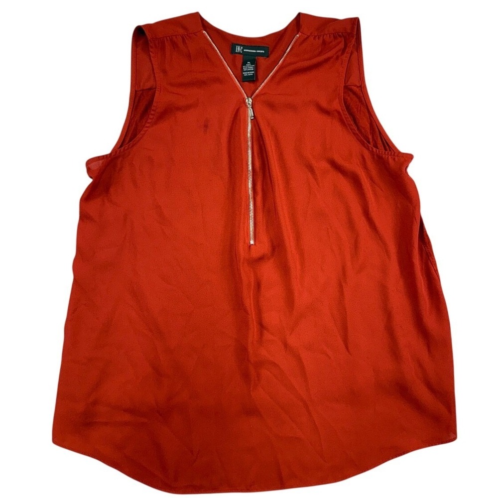 INC International Concepts Women XL Burnt Orange Half Zip Sleeveless Blouse Top